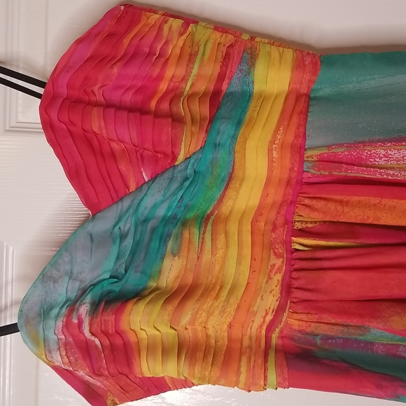 Laundry By Shelli Segal Multi Color Chiffon Strapless High Low Maxi Dress - Picture 3 of 13